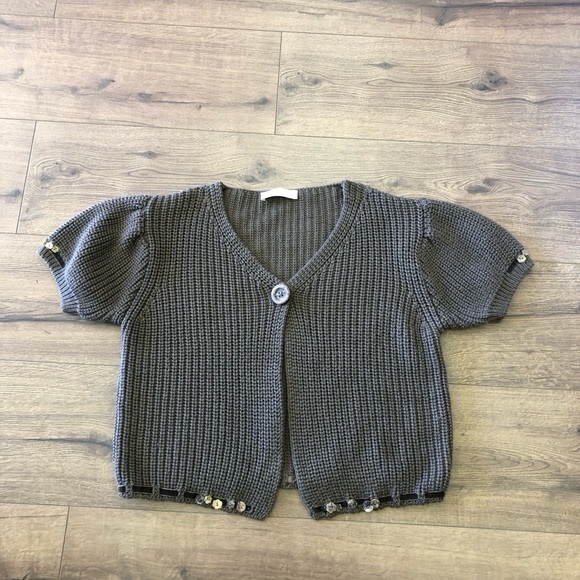 ELISA CAVALETTI WOOL MIX SHORT SLEEVE CROPPED CARDIGAN IN LIGHT BROWN IN LARGE - Picture 9 of 10